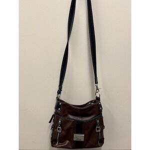 Tyler Rodan Brown Faux Leather Crossbody Shoulder Bag Silver Zip Pockets